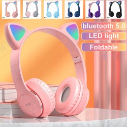 Cute Wireless Gaming Headset bluetooth 5.0 Headphones LED Light Support TF Card Play Cute Wireless Gaming Headset bluetooth 5.0 Headphones LED Light Support TF Card Play