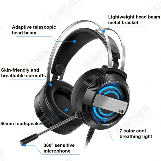 Gaming Headphone USB Port 50mm Driver Headset Foldable Over-Ear Gaming Headset Noise Cancelling HIFI Bass Headphone with Mic