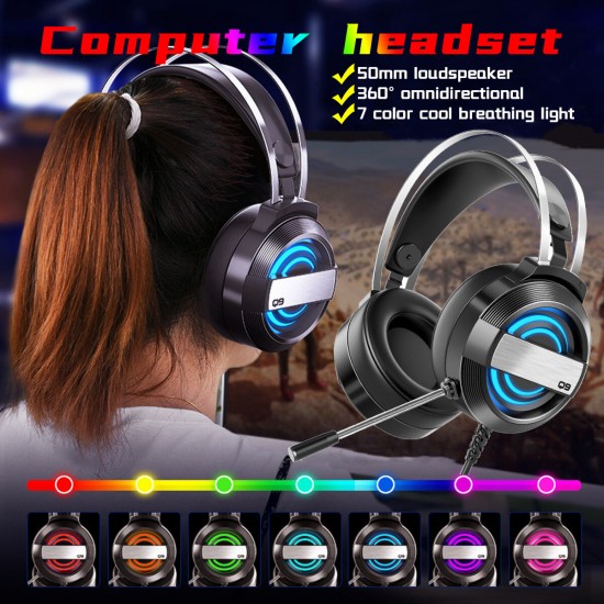 Gaming Headphone USB Port 50mm Driver Headset Foldable Over-Ear Gaming Headset Noise Cancelling HIFI Bass Headphone with Mic