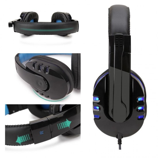 Gaming Headset USB Headphone Stereo with 3.5mm RGB LED Surround Sound Mic for Laptop