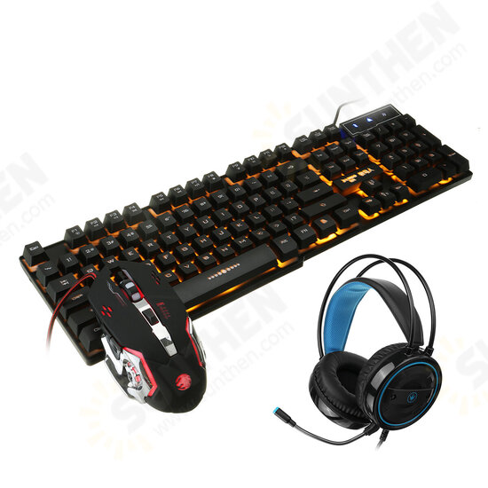 Mice Keyboards Headphones Combo 104-Key Backlit Mechanical Waterproof Wired Keyboard G5 800DPI Wired Mice 7.1 Stereo Sound 3.5MM USB E-Sports Headset with Mic