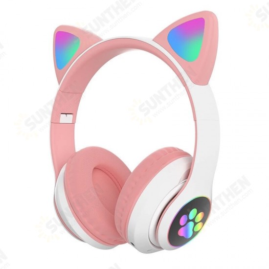 STN-28 Over-Ear Gaming bluetooth 5.0 Headset Glowing Cat Ear Headphones Foldable Wireless Earphone with Mic LED Lights for PC Phone