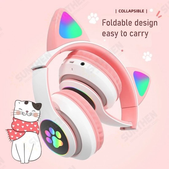 STN-28 Over-Ear Gaming bluetooth 5.0 Headset Glowing Cat Ear Headphones Foldable Wireless Earphone with Mic LED Lights for PC Phone