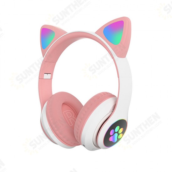 STN-28 Wireless bluetooth Headphones Cute Kids Headset HIFI Bass FM Radio TF Card AUX-In RGB Luminous Foldable Cute Cat Ear Headset with Mic