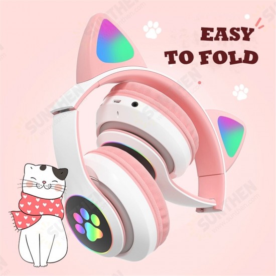 STN-28 Wireless bluetooth Headphones Cute Kids Headset HIFI Bass FM Radio TF Card AUX-In RGB Luminous Foldable Cute Cat Ear Headset with Mic