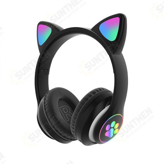 STN-28 Wireless bluetooth Headphones Cute Kids Headset HIFI Bass FM Radio TF Card AUX-In RGB Luminous Foldable Cute Cat Ear Headset with Mic