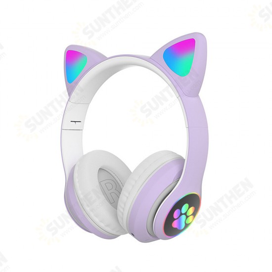 STN-28 Wireless bluetooth Headphones Cute Kids Headset HIFI Bass FM Radio TF Card AUX-In RGB Luminous Foldable Cute Cat Ear Headset with Mic