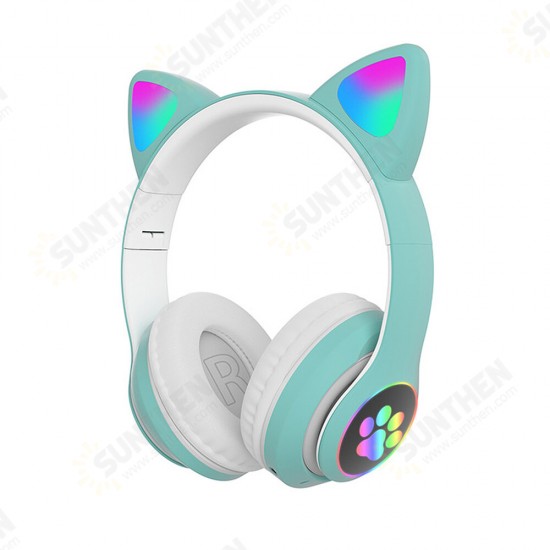 STN-28 Wireless bluetooth Headphones Cute Kids Headset HIFI Bass FM Radio TF Card AUX-In RGB Luminous Foldable Cute Cat Ear Headset with Mic