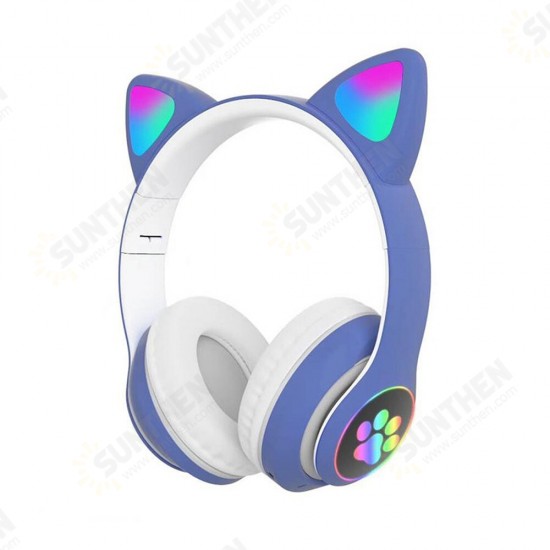 STN-28 Wireless bluetooth Headphones Cute Kids Headset HIFI Bass FM Radio TF Card AUX-In RGB Luminous Foldable Cute Cat Ear Headset with Mic