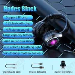 T2 bluetooth 5.2 Wireless Game/Music Mode Foldable Gaming Headphone RGB Magic Lights 3D Stereo HiFi Headsets With Mic