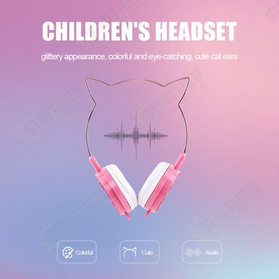 Wired Headphones Stereo Bass Noise Reduction 40MM Drivers Headset 3.5MM Metallic Cat Ear Kid Cute Music Earphone with Mic