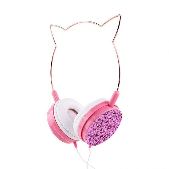 Wired Headphones Stereo Bass Noise Reduction 40MM Drivers Headset 3.5MM Metallic Cat Ear Kid Cute Music Earphone with Mic