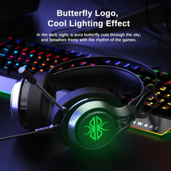 GH05 Wired Gaming Headphones USB 7.1 Stereo Surround Sound ENC Noise Reduction 50MM Driver Luminous Gaming Headset with Mic for Laptop PC Computer