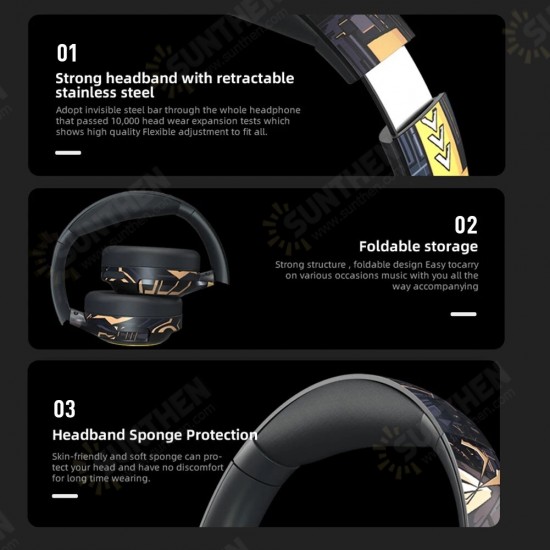 EL-A2 Gaming Headphones 40mm Diaphragm bluetooth 5.1 Head-Mounted Long Endurance Wireless Headset with Detachable Mic for Game