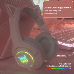Wired Headphones Stereo Dynamic Drivers Noise Reduction Headset 3.5MM RGB Luminous Pink Cat Ear Adjustable Over-Ear Gaming Headphones Wired Headphones Stereo Dynamic Drivers Noise Reduction Headset 3.5MM RGB Luminous Pink Cat Ear Adjustable Over-Ear Gaming Headphones