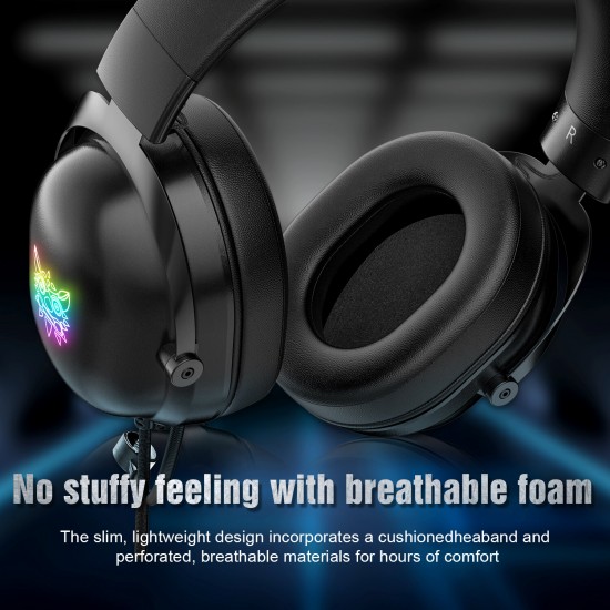 X11 Gaming Headphones 50MM Drivers Stereo Noise Reduction Luminous Adjustable Headband Head-Mounted Wired Headset with Detachable Mic