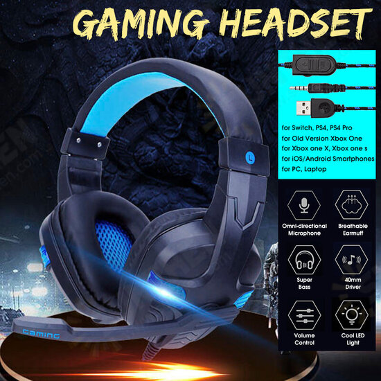 Portable Foldable 7.1 Surround Sound Gaming Headphone Noise Cancelling Earphone with LED Light for PC PS4 Xbox Gamer