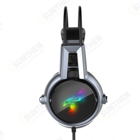 E95-20 USB Virtual 7.1 Gaming Headphone Soft Flexible Stereo Vibration Wired Over Ear Headset with Mic with RGB LED Light