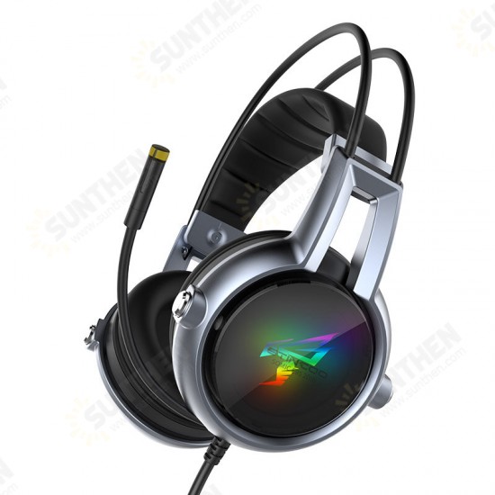 E95-20 USB Virtual 7.1 Gaming Headphone Soft Flexible Stereo Vibration Wired Over Ear Headset with Mic with RGB LED Light