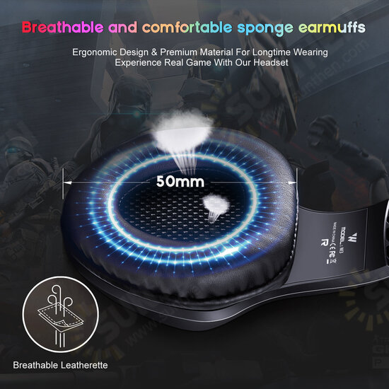 M3 Gaming Headset Stereo RGB Light 50mm Driver Stereo Adjustable Noise Canceling Headphone with Mic