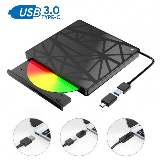 3.0 USB Type-C DVD Optical Drive High-speed Plug and Play External Ultra-thin CD Read-write Recorder for Laptop