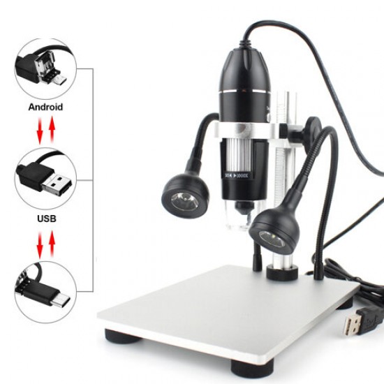 1000X/1600X Digital Microscope USB Electronic Endoscope Zoom Camera Magnifier With LED Aluminum Lift Stand for Android IOS PC
