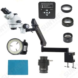 3.5X - 90X Articulating Arm Pillar Clamp Zoom Simul Focal Trinocular Stereo Microscope + 34MP Video Camera For Industrial PCB 3.5X - 90X Articulating Arm Pillar Clamp Zoom Simul Focal Trinocular Stereo Microscope + 34MP Video Camera For Industrial PCB