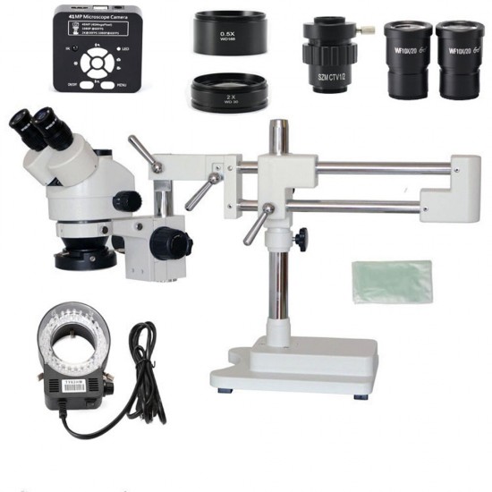 3.5X 7X 45X 90X Double Boom Stand Zoom Simul Focal Trinocular Stereo Microscope+41MP Camera Microscope For Industrial PCB Repair