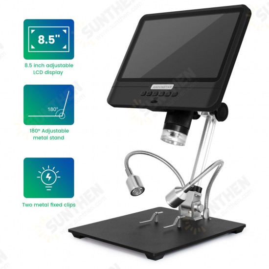 AD208S 8.5 Inch 5X-1200X Digital Microscope Adjustable 1280*800 LCD Display Microscope 1080P Scope Soldering Tool with Two Fill Lights