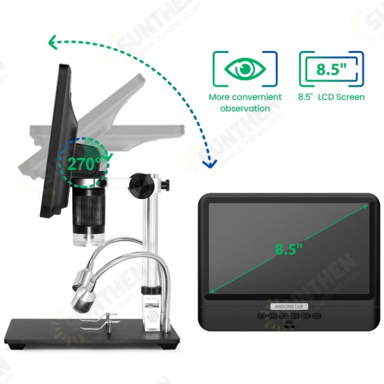 AD208S 8.5 Inch 5X-1200X Digital Microscope Adjustable 1280*800 LCD Display Microscope 1080P Scope Soldering Tool with Two Fill Lights