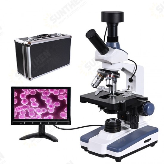 Black Background HD Digital Biological Lab Microscope LED Light + 5MP Electronic Eyepiece + USB Data Line+Metal Box