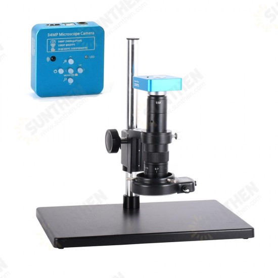 Full Set 34MP 2K Industrial Soldering Microscope Camera USB Outputs 180X C-mount Lens 60 LED