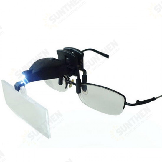 MG19157-2 1.5X 2.5X 3.5X LED Light Eyeglassees Low Vision Clip Magnifying Glass Loupe with LED Light