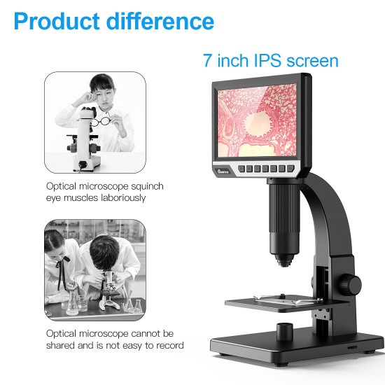 MT315 2000X Dual Lens Digital Microscope 7-inch HD IPS Large Screen Multiple Lens for Circuit/Cells Observation Up&Down Light Source Computer Viewing