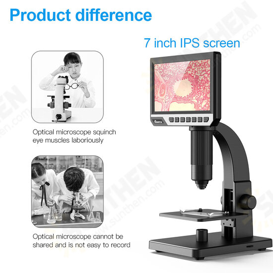 MT315 2000X Dual Lens Digital Microscope 7-inch HD IPS Large Screen Multiple Lens for Circuit/Cells Observation Up&Down Light Source Computer Viewing