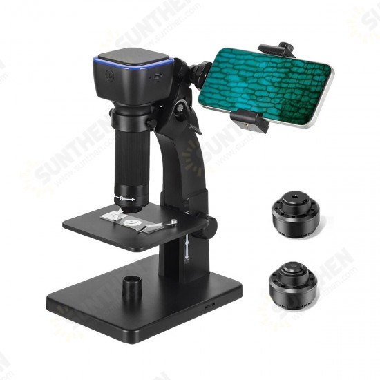 MT315W HD 2000X WIFI Digital Microscope+Mobile Phone Holder Clip Dual Lens USB Microbiological Observation Industrial Video Magnifier Android IOS PC