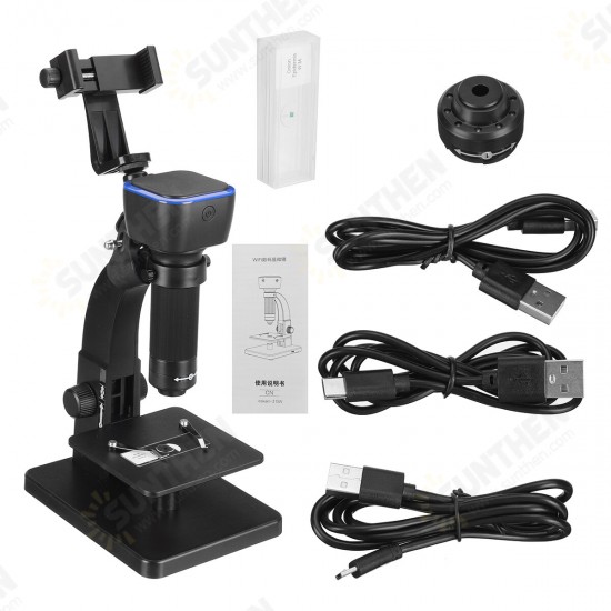 MT315W HD 2000X WIFI Digital Microscope+Mobile Phone Holder Clip Dual Lens USB Microbiological Observation Industrial Video Magnifier Android IOS PC