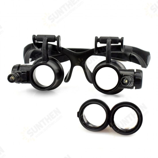 10X/15X/20X/25X Portable Head Wearing Double Eye Magnifying Glass 2 LED/8 Lens Jewelry Watchmaker Magnifiers