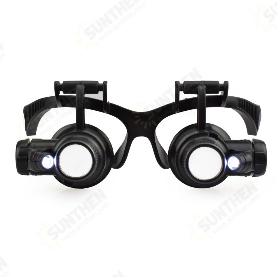 10X/15X/20X/25X Portable Head Wearing Double Eye Magnifying Glass 2 LED/8 Lens Jewelry Watchmaker Magnifiers