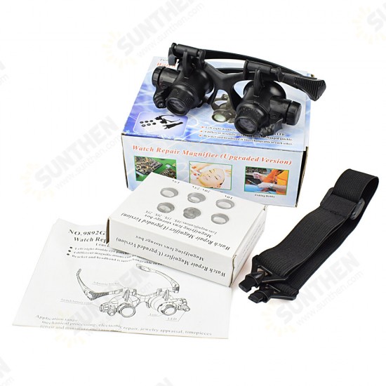 10X/15X/20X/25X Portable Head Wearing Double Eye Magnifying Glass 2 LED/8 Lens Jewelry Watchmaker Magnifiers