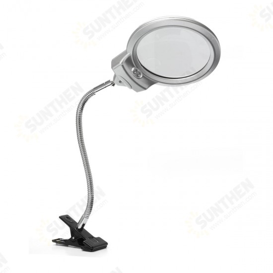 New 2.5 x 90MM 5 x 22MM 2 LED Lighted Table Top Desk Magnifier Magnifying Glass with Clamp