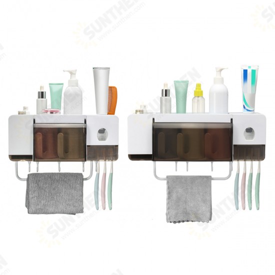 Automatic Toothpaste Dispenser Toothbrush Holder Wall Mounted Storage Stand + 2/3/4 Cups