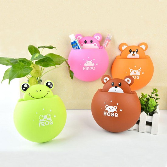 BX Suction Toothbrush Holder Wall Mounted Cartoon Plastic Toothpaste Box Bathroom Storage