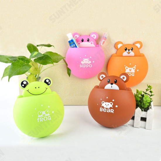 BX Suction Toothbrush Holder Wall Mounted Cartoon Plastic Toothpaste Box Bathroom Storage