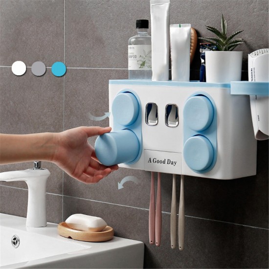 Multifunctional Automatic Toothpaste Squeezer Set Wall Mount Suction Cup Toothbrush Holder Bathroom Plastic Rack with Hair Dryer Position