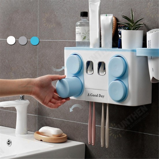 Multifunctional Automatic Toothpaste Squeezer Set Wall Mount Suction Cup Toothbrush Holder Bathroom Plastic Rack with Hair Dryer Position