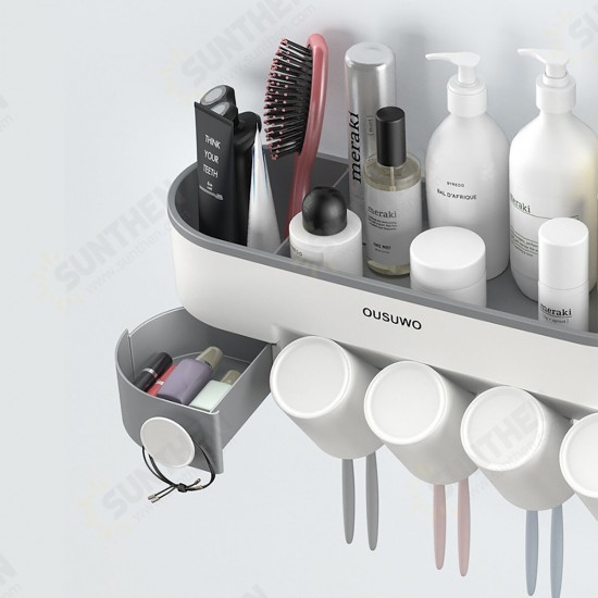 Multifunctional Wall-mounted Toothbrush Holder Toothpaste Dispenser Bathroom Storage Organizer