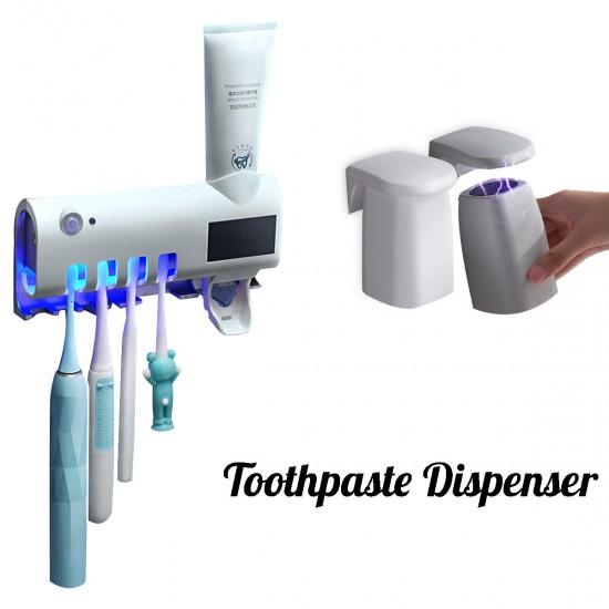 Solar Charging Infrared Toothbrush Sterilizer Holder Automatic Toothpaste Dispenser Magnetic Suction Cup