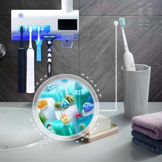 Solar Charging Infrared Toothbrush Sterilizer Holder Automatic Toothpaste Dispenser Magnetic Suction Cup