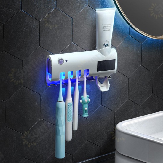 Solar Charging Infrared Toothbrush Sterilizer Holder Automatic Toothpaste Dispenser Magnetic Suction Cup